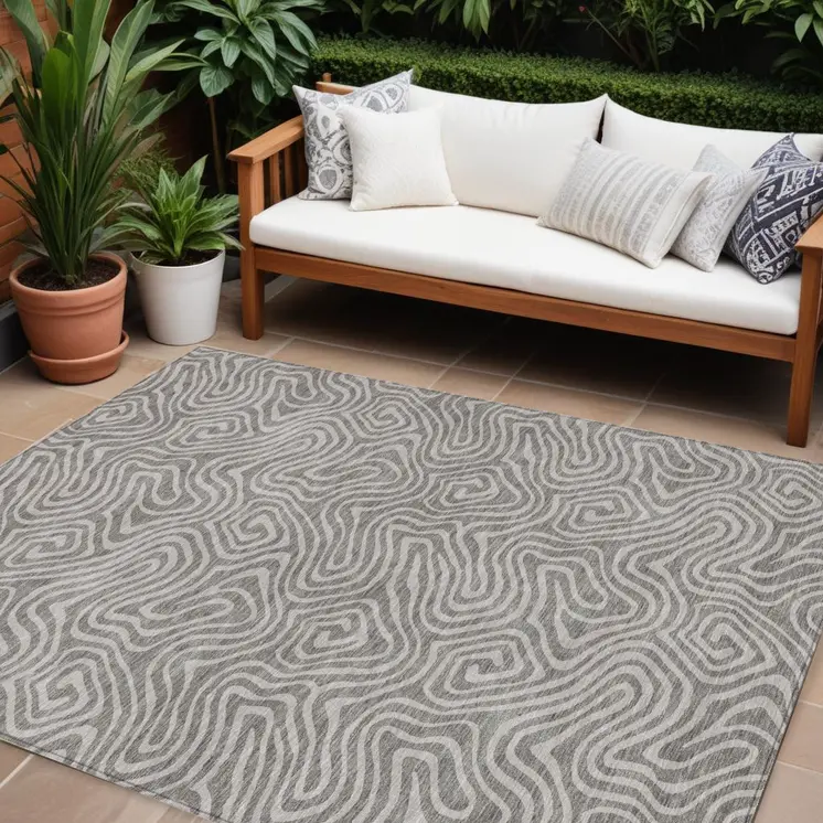 8' X 10' Taupe And Gray Abstract Washable Indoor Outdoor Area Rug