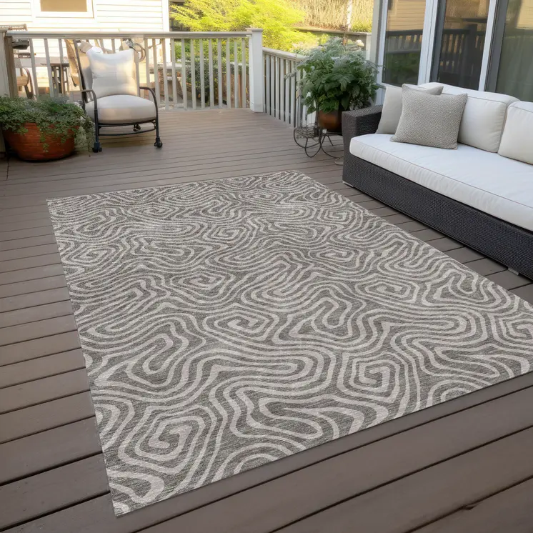 8' X 10' Taupe And Gray Abstract Washable Indoor Outdoor Area Rug