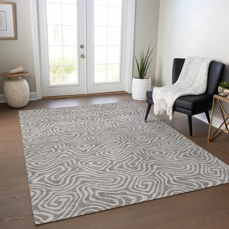 8' X 10' Taupe And Gray Abstract Washable Indoor Outdoor Area Rug