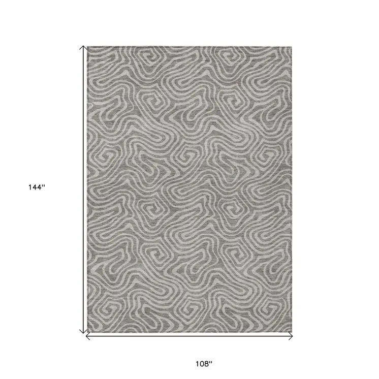 9' X 12' Taupe And Gray Abstract Washable Indoor Outdoor Area Rug