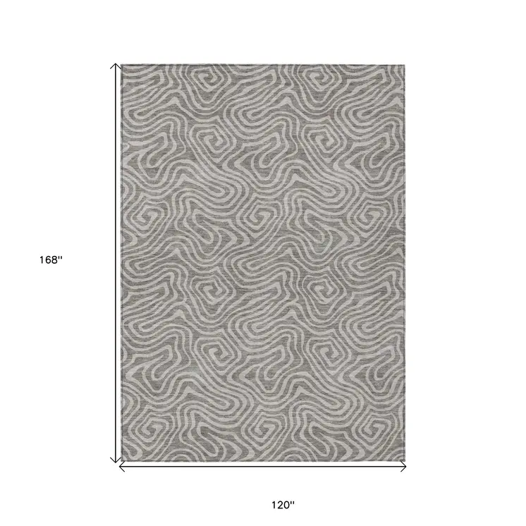 10' X 14' Taupe And Gray Abstract Washable Indoor Outdoor Area Rug