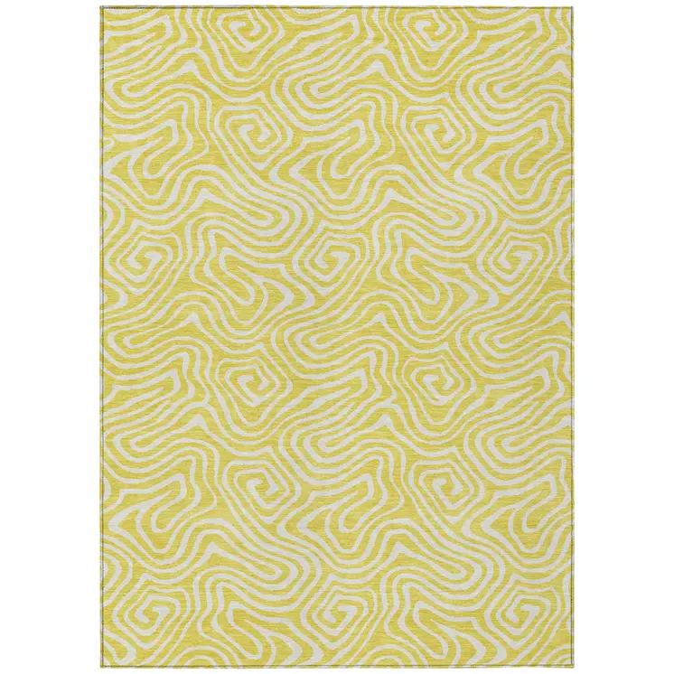 3' X 5' Yellow And Ivory Abstract Washable Indoor Outdoor Area Rug
