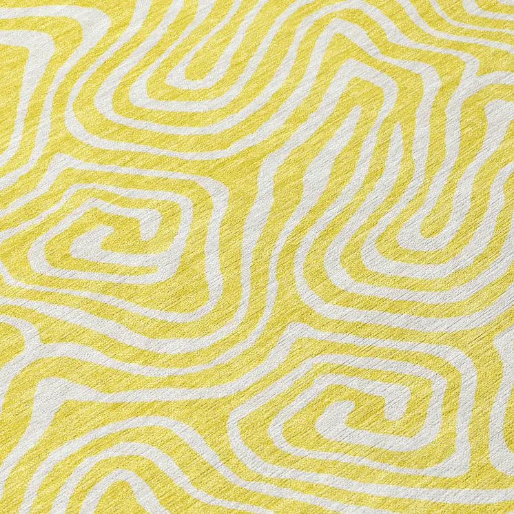 3' X 5' Yellow And Ivory Abstract Washable Indoor Outdoor Area Rug