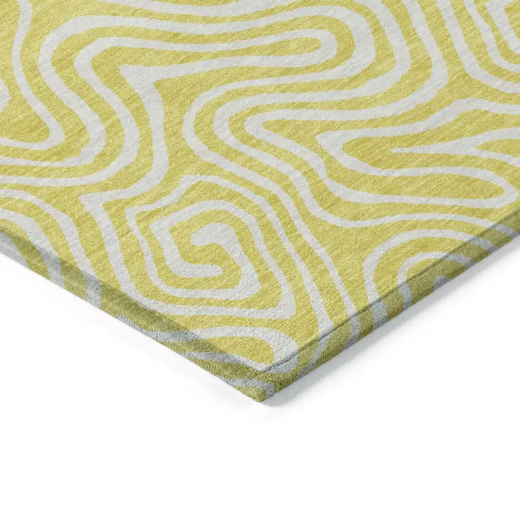 5' X 8' Yellow And Ivory Abstract Washable Indoor Outdoor Area Rug