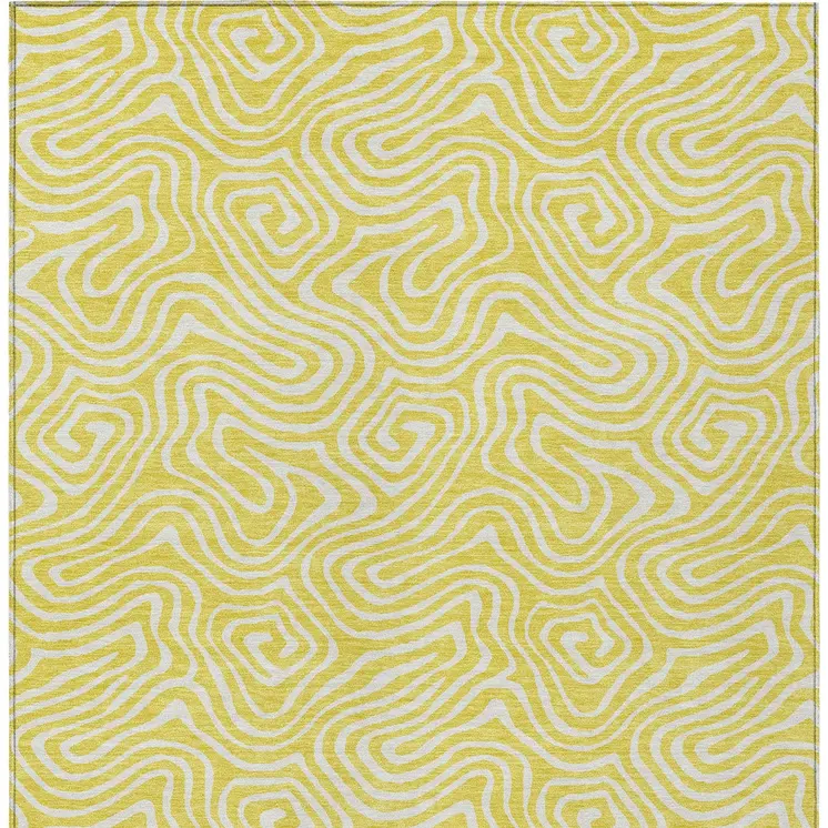 5' X 8' Yellow And Ivory Abstract Washable Indoor Outdoor Area Rug