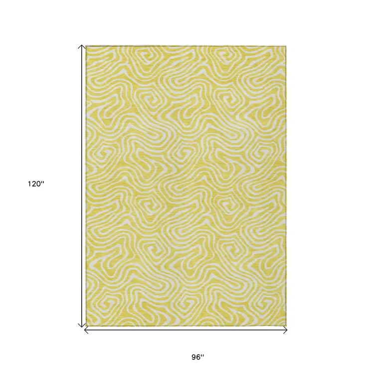 8' X 10' Yellow And Ivory Abstract Washable Indoor Outdoor Area Rug