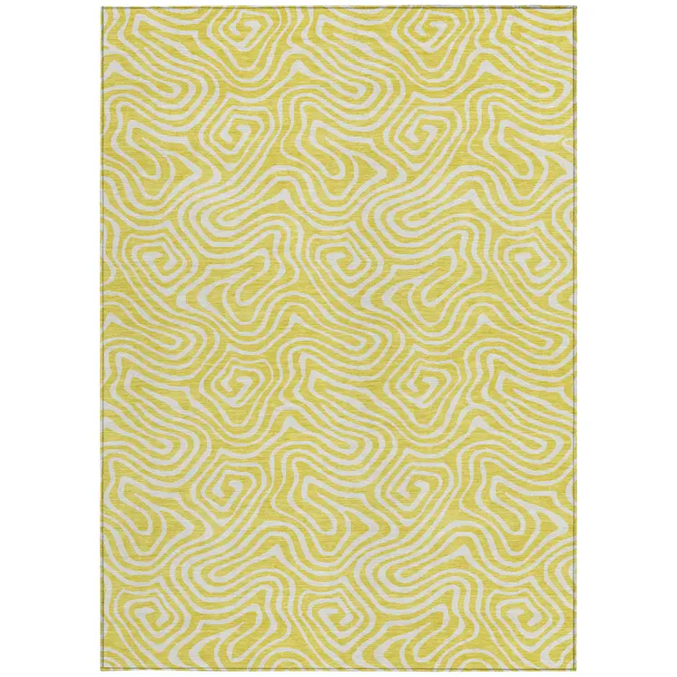 10' X 14' Yellow And Ivory Abstract Washable Indoor Outdoor Area Rug