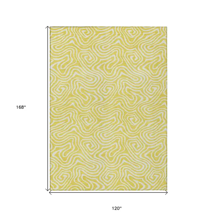 10' X 14' Yellow And Ivory Abstract Washable Indoor Outdoor Area Rug