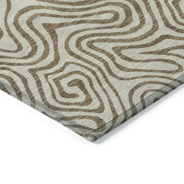 3' X 5' Beige And Brown Abstract Washable Indoor Outdoor Area Rug