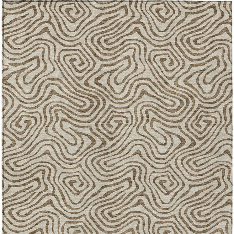 3' X 5' Beige And Brown Abstract Washable Indoor Outdoor Area Rug