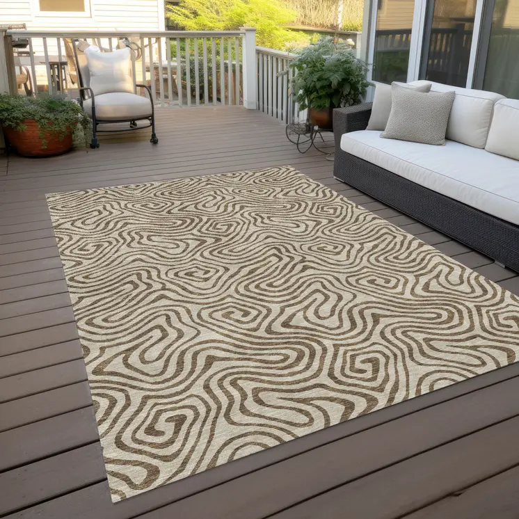8' X 10' Beige And Brown Abstract Washable Indoor Outdoor Area Rug