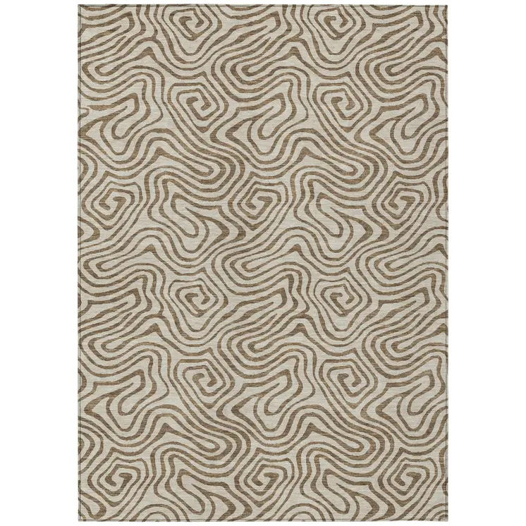 8' X 10' Beige And Brown Abstract Washable Indoor Outdoor Area Rug