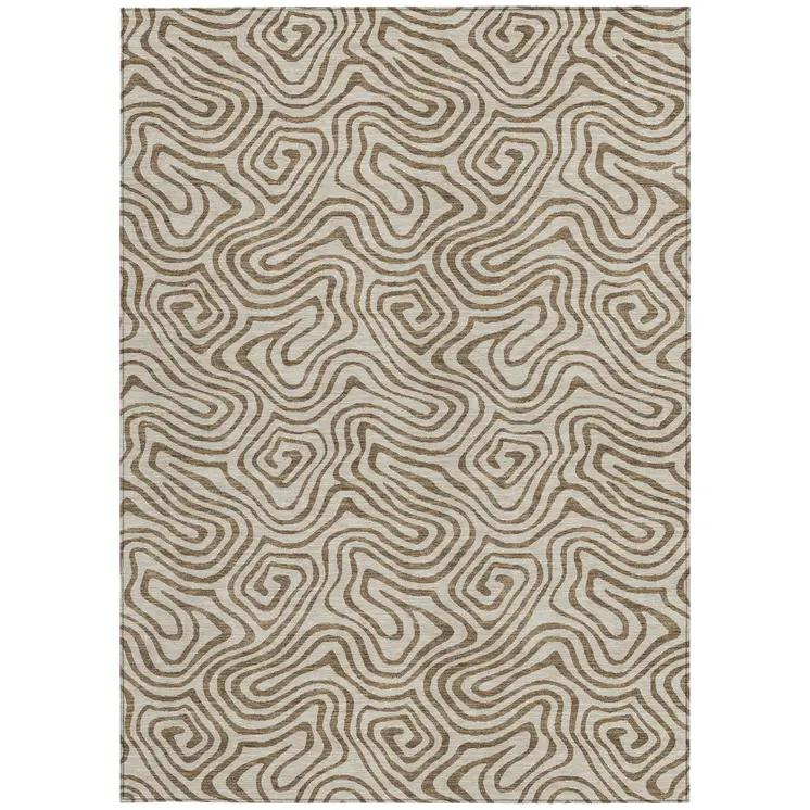 8' X 10' Beige And Brown Abstract Washable Indoor Outdoor Area Rug