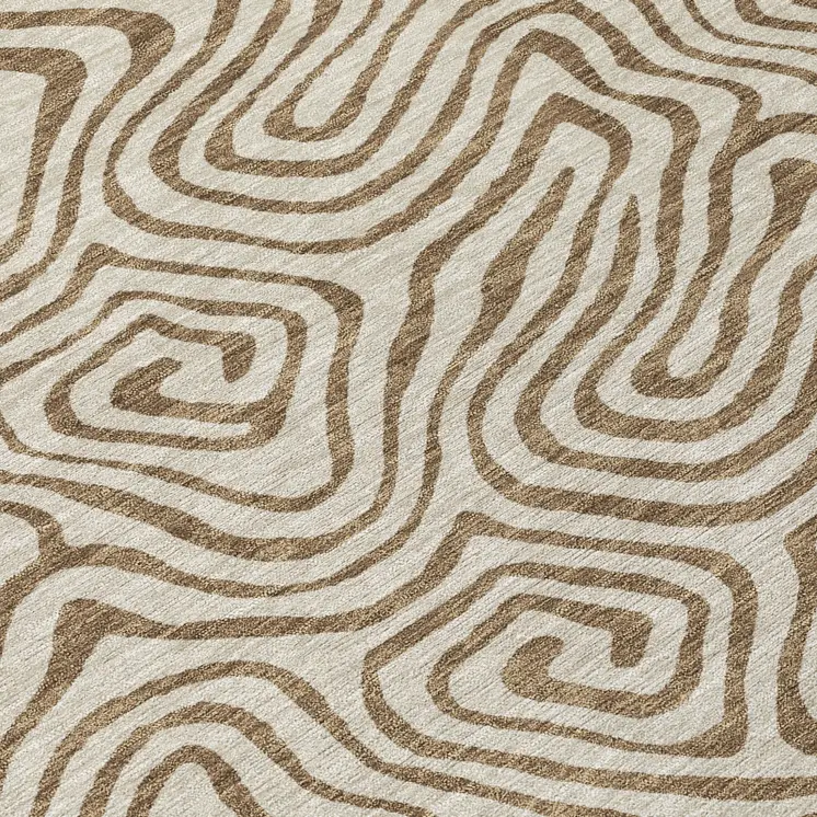 8' X 10' Beige And Brown Abstract Washable Indoor Outdoor Area Rug