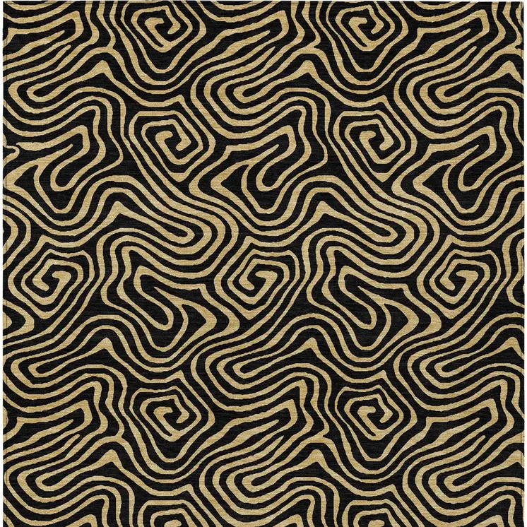 3' X 5' Black And Beige Abstract Washable Indoor Outdoor Area Rug