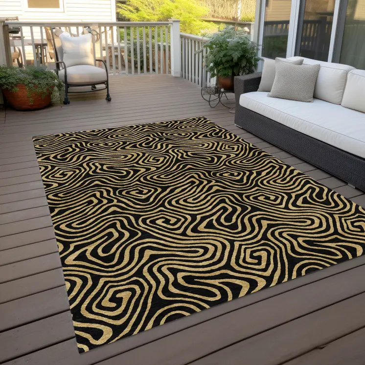 3' X 5' Black And Beige Abstract Washable Indoor Outdoor Area Rug