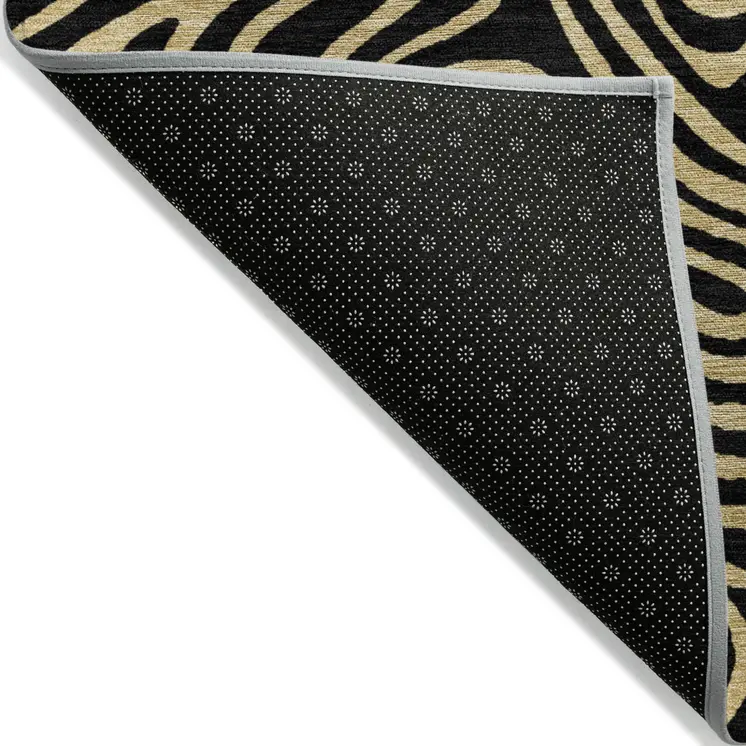 3' X 5' Black And Beige Abstract Washable Indoor Outdoor Area Rug