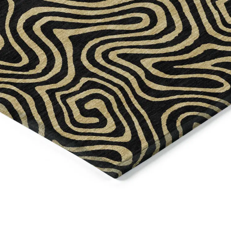 3' X 5' Black And Beige Abstract Washable Indoor Outdoor Area Rug