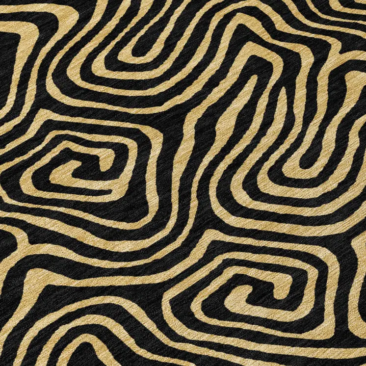 8' Black And Beige Round Abstract Washable Indoor Outdoor Area Rug