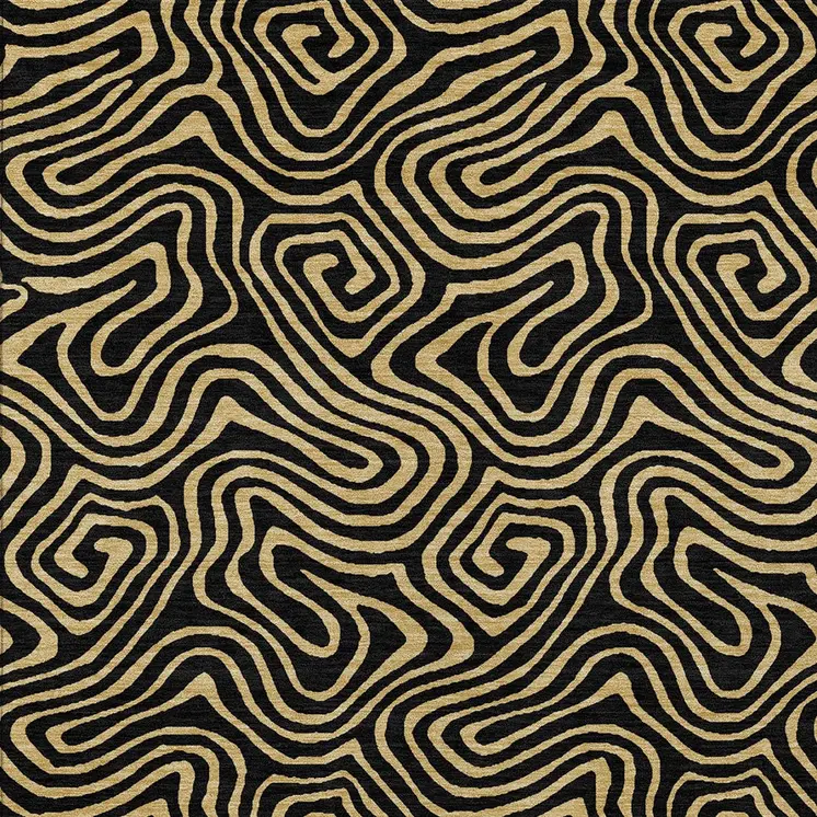 9' X 12' Black And Beige Abstract Washable Indoor Outdoor Area Rug