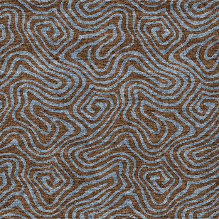 5' X 8' Brown And Light Blue Abstract Washable Indoor Outdoor Area Rug