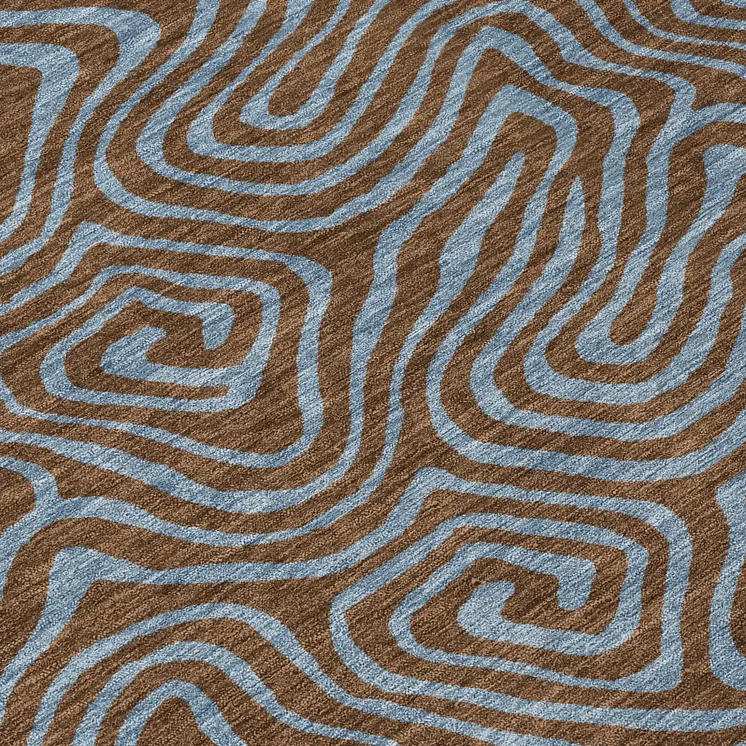 8' Brown And Light Blue Round Abstract Washable Indoor Outdoor Area Rug