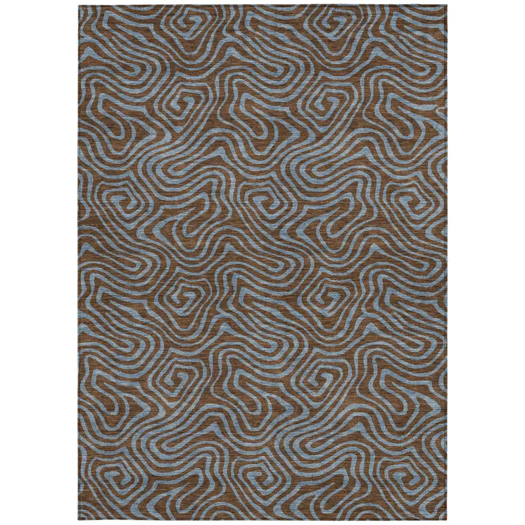 8' X 10' Brown And Light Blue Abstract Washable Indoor Outdoor Area Rug