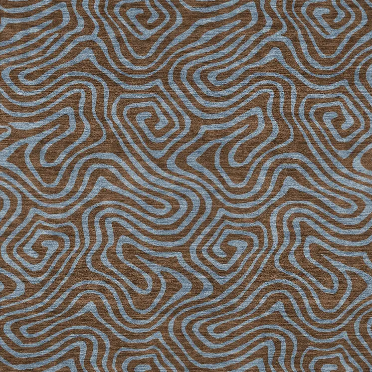 9' X 12' Brown And Light Blue Abstract Washable Indoor Outdoor Area Rug