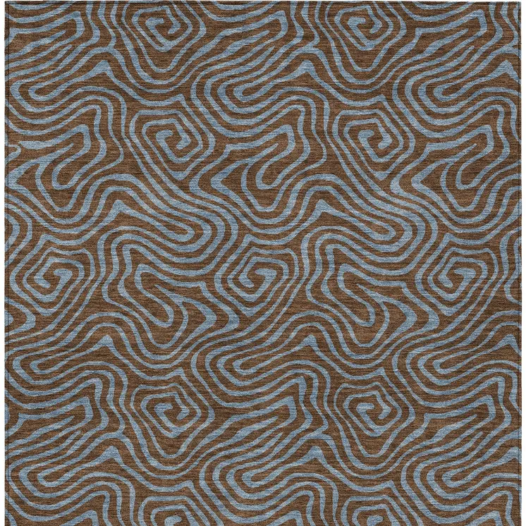 10' X 14' Brown And Light Blue Abstract Washable Indoor Outdoor Area Rug