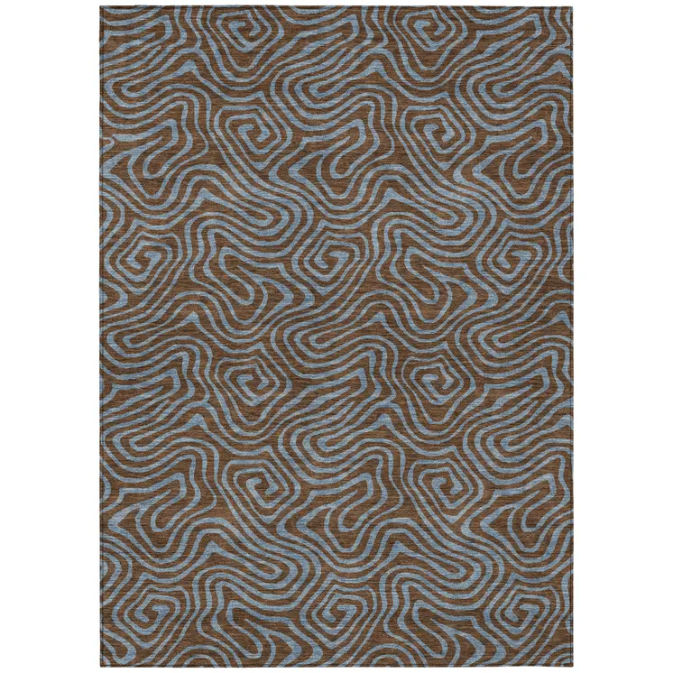 10' X 14' Brown And Light Blue Abstract Washable Indoor Outdoor Area Rug