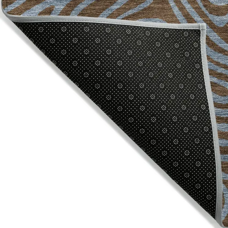 10' X 14' Brown And Light Blue Abstract Washable Indoor Outdoor Area Rug