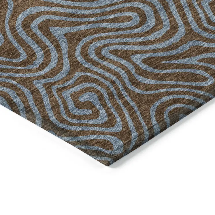 10' X 14' Brown And Light Blue Abstract Washable Indoor Outdoor Area Rug