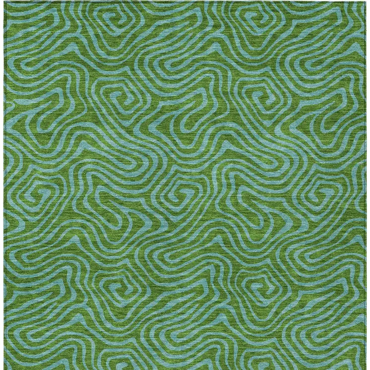 5' X 8' Green And Blue Abstract Washable Indoor Outdoor Area Rug