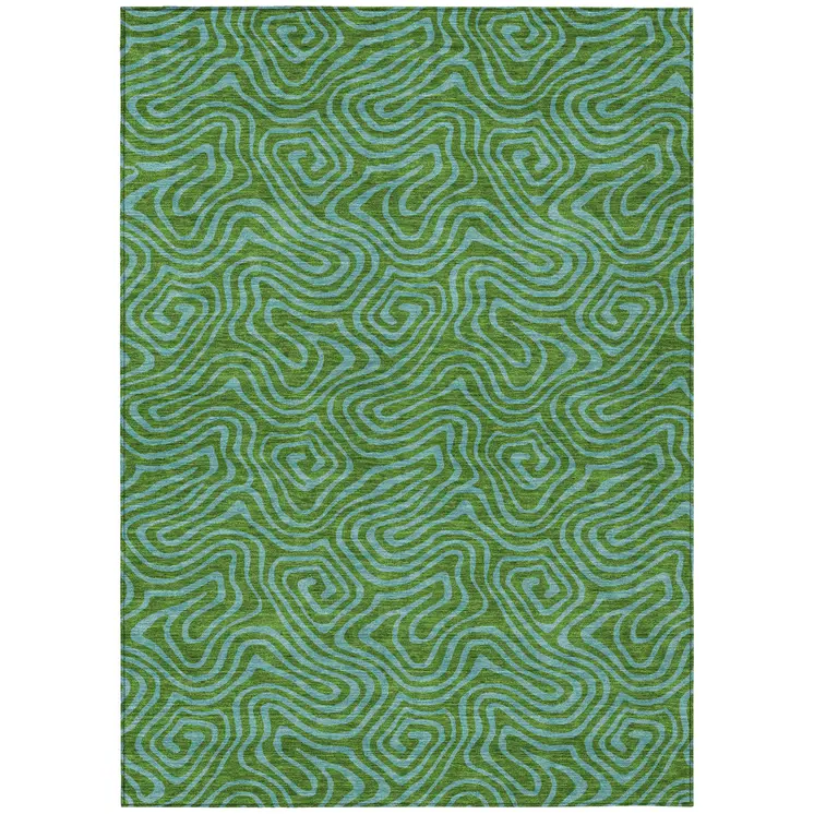 5' X 8' Green And Blue Abstract Washable Indoor Outdoor Area Rug