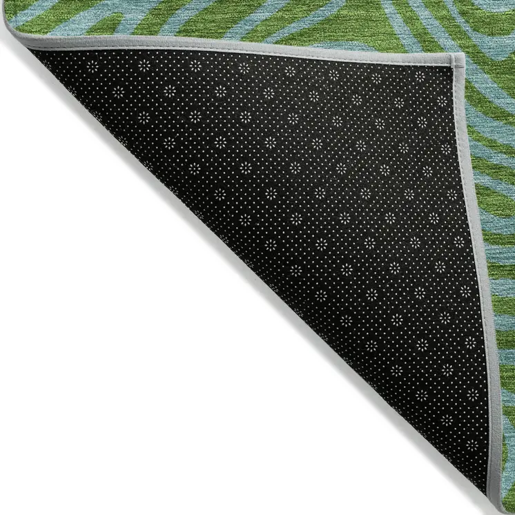 5' X 8' Green And Blue Abstract Washable Indoor Outdoor Area Rug
