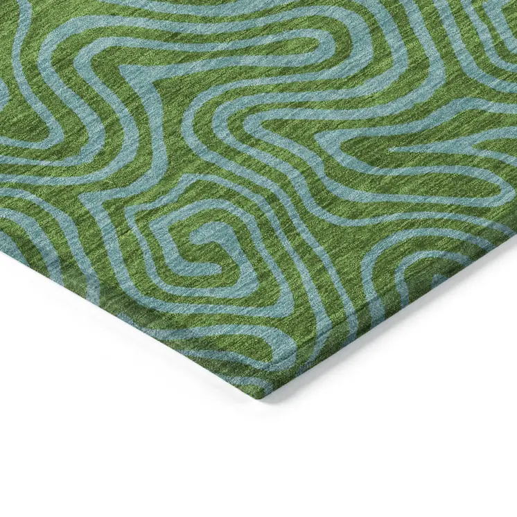 5' X 8' Green And Blue Abstract Washable Indoor Outdoor Area Rug