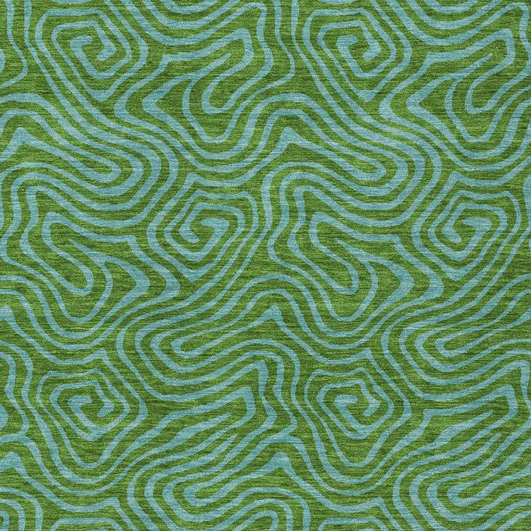 5' X 8' Green And Blue Abstract Washable Indoor Outdoor Area Rug