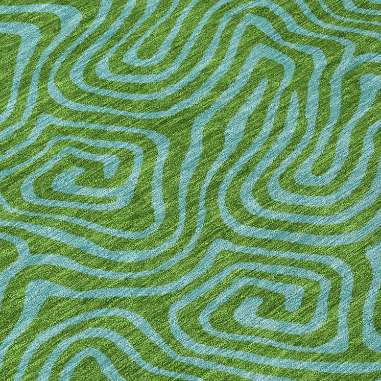 5' X 8' Green And Blue Abstract Washable Indoor Outdoor Area Rug