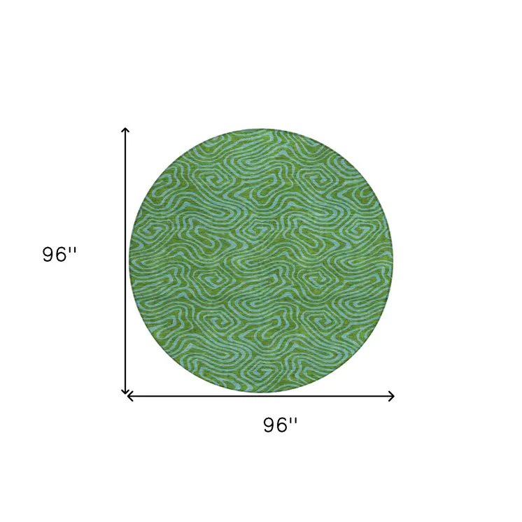 8' Green And Blue Round Abstract Washable Indoor Outdoor Area Rug