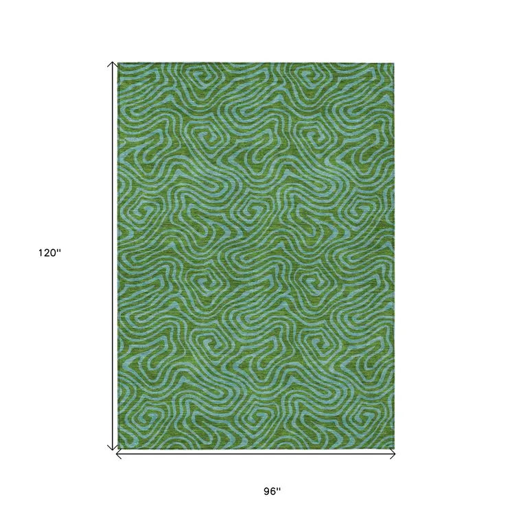 8' X 10' Green And Blue Abstract Washable Indoor Outdoor Area Rug