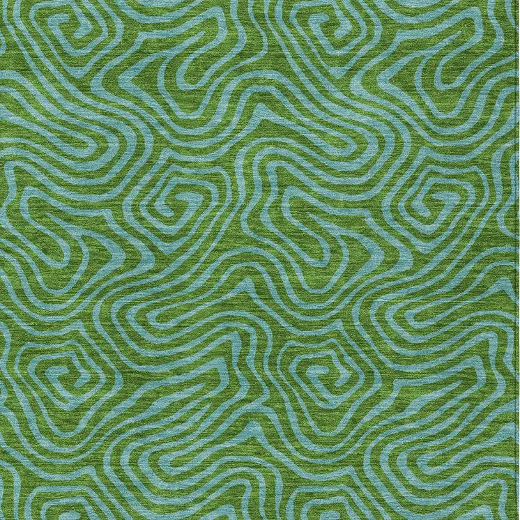 8' X 10' Green And Blue Abstract Washable Indoor Outdoor Area Rug