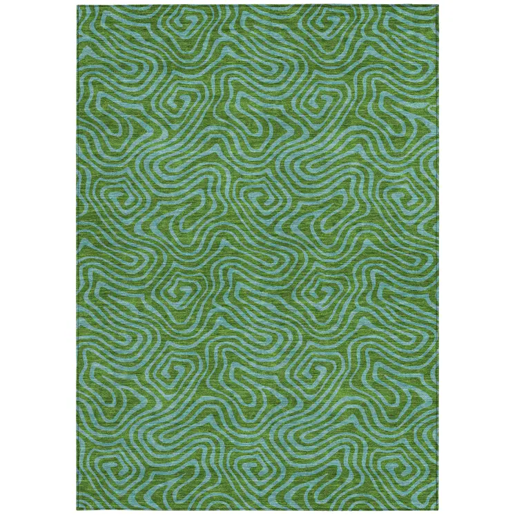 10' X 14' Green And Blue Abstract Washable Indoor Outdoor Area Rug