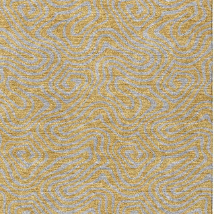 3' X 5' Gold And Gray Abstract Washable Indoor Outdoor Area Rug