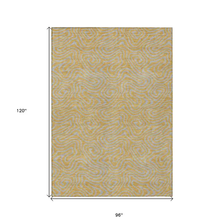 8' X 10' Gold And Gray Abstract Washable Indoor Outdoor Area Rug