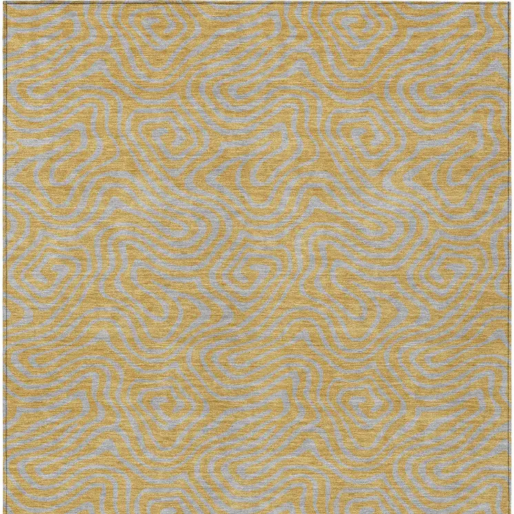9' X 12' Gold And Gray Abstract Washable Indoor Outdoor Area Rug