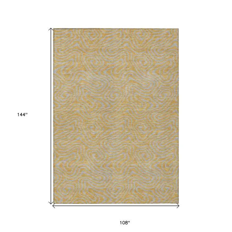 9' X 12' Gold And Gray Abstract Washable Indoor Outdoor Area Rug