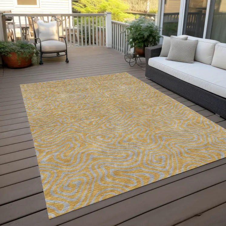 9' X 12' Gold And Gray Abstract Washable Indoor Outdoor Area Rug