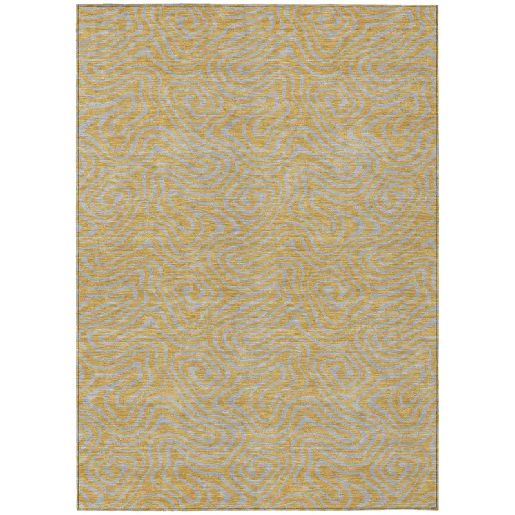 9' X 12' Gold And Gray Abstract Washable Indoor Outdoor Area Rug