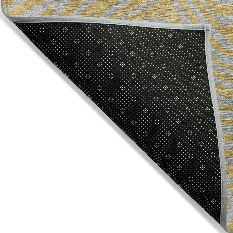 9' X 12' Gold And Gray Abstract Washable Indoor Outdoor Area Rug