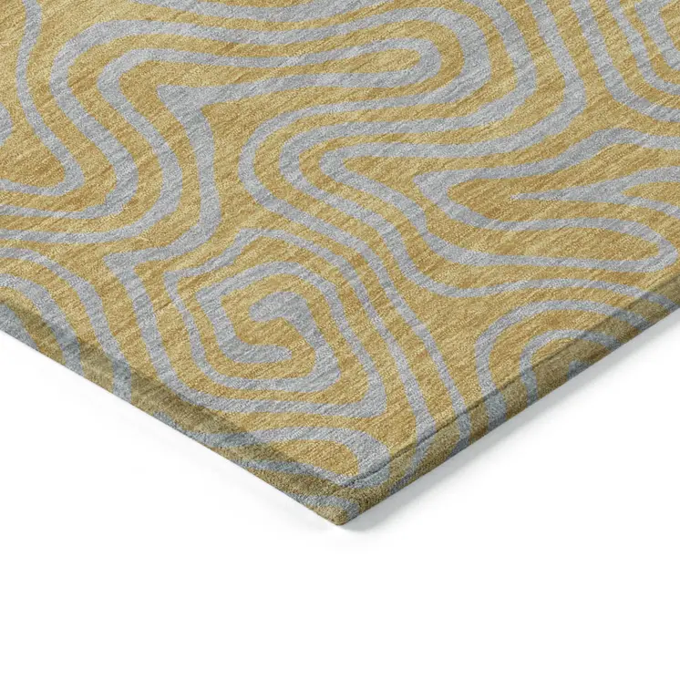 9' X 12' Gold And Gray Abstract Washable Indoor Outdoor Area Rug